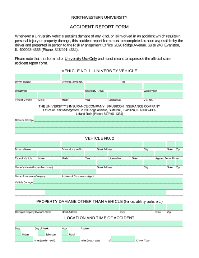 NORTHWESTERN UNIVERSITY ACCIDENT REPORT FORM screenshot