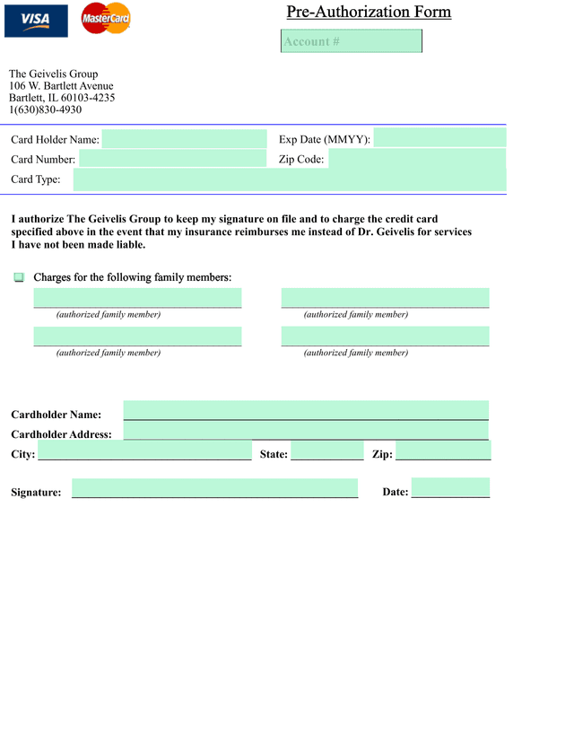 Pre Authorization Form screenshot