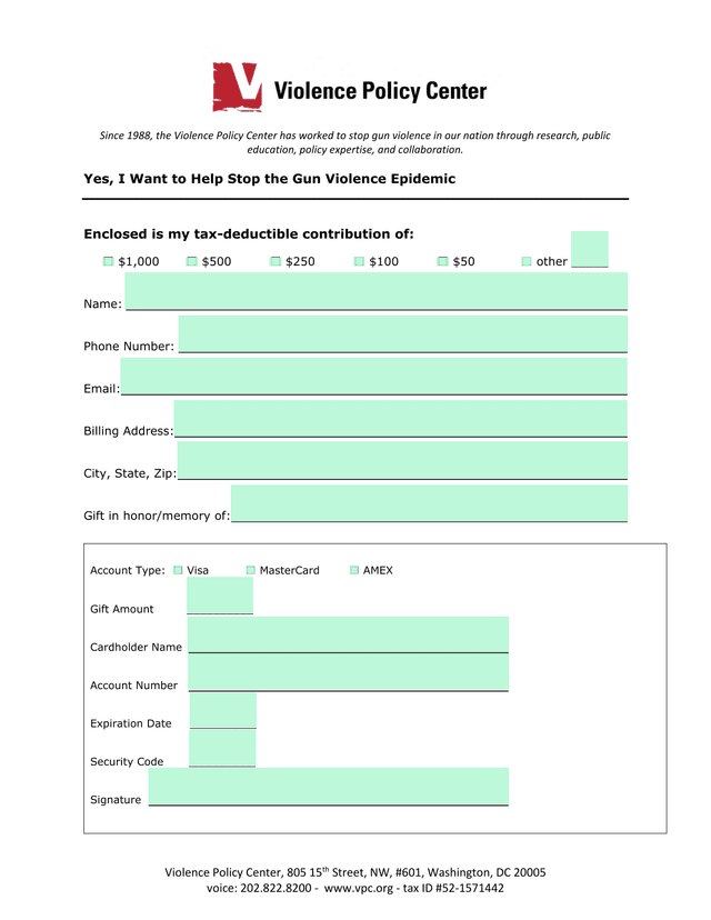 Contribution Form For Violence Policy Center screenshot