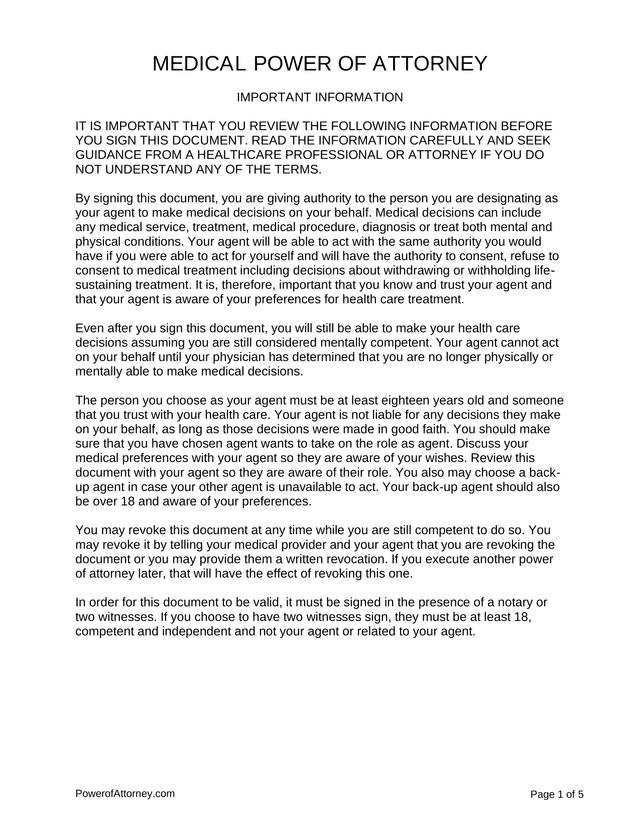 Medical Power Of Attorney screenshot