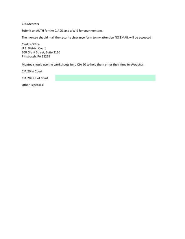 CJA Mentors Instructions screenshot