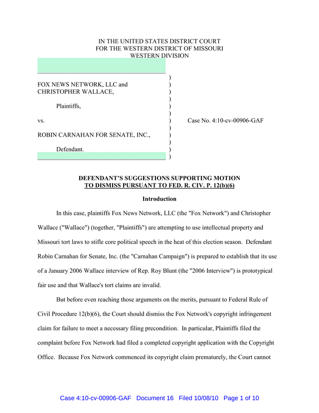 DefendantS Suggestions Supporting Motion To Dismiss screenshot