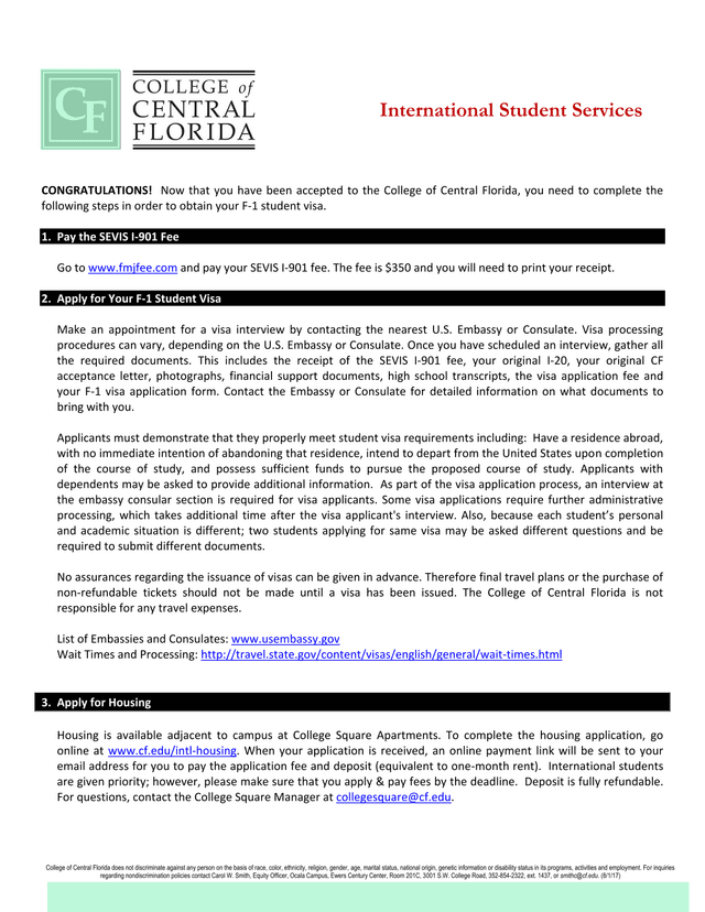 International Student Services   F 1 Student Visa Instructions screenshot