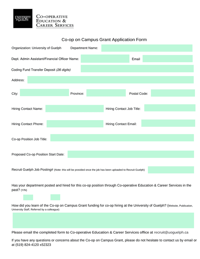 Co Op On Campus Grant Application Form screenshot