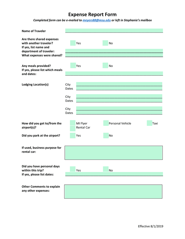 Expense Report Form screenshot