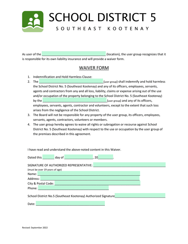 Waiver Form screenshot