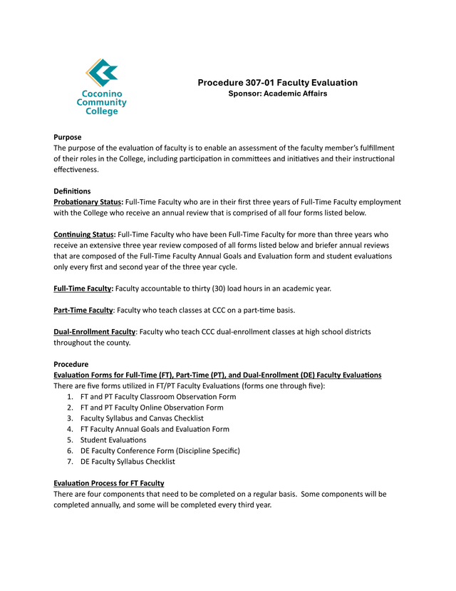 Procedure 307 01 Faculty Evaluation screenshot