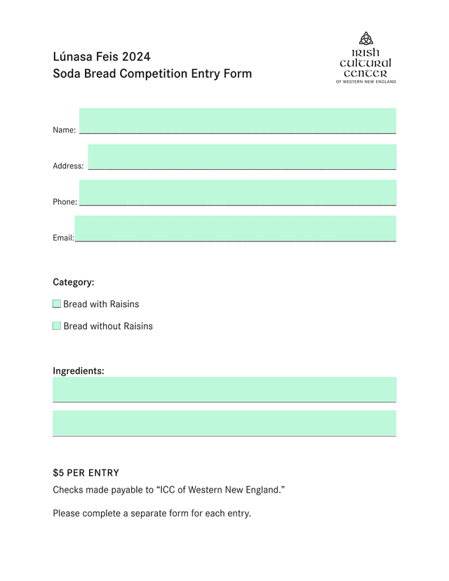 Lnasa Feis 2024 Soda Bread Competition Entry Form screenshot