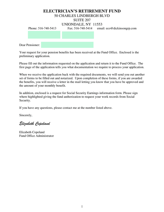 ElectricianS Retirement Fund Benefit Application Packet screenshot