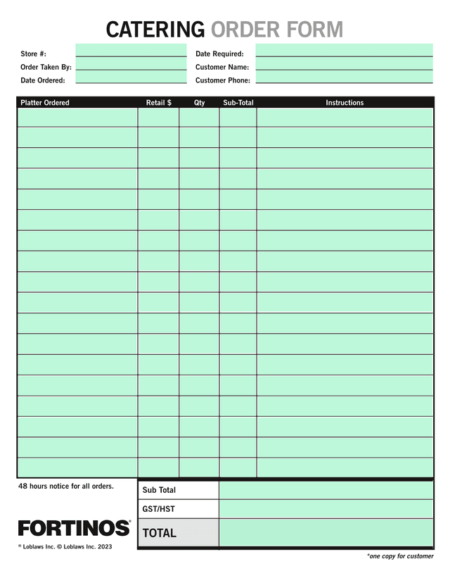 Catering Order Form screenshot