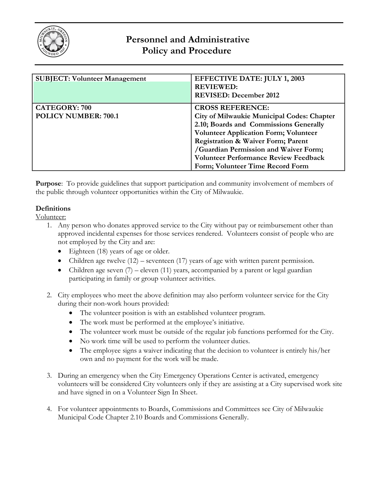 Volunteer Management Policy And Procedure screenshot