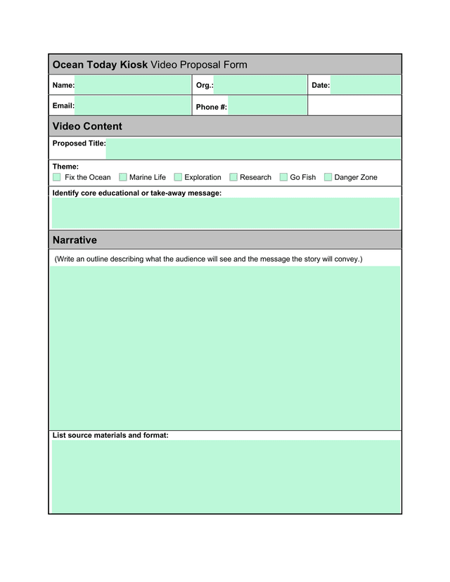 Ocean Today Kiosk Video Proposal Form screenshot
