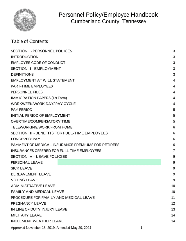 Personnel PolicyEmployee Handbook screenshot