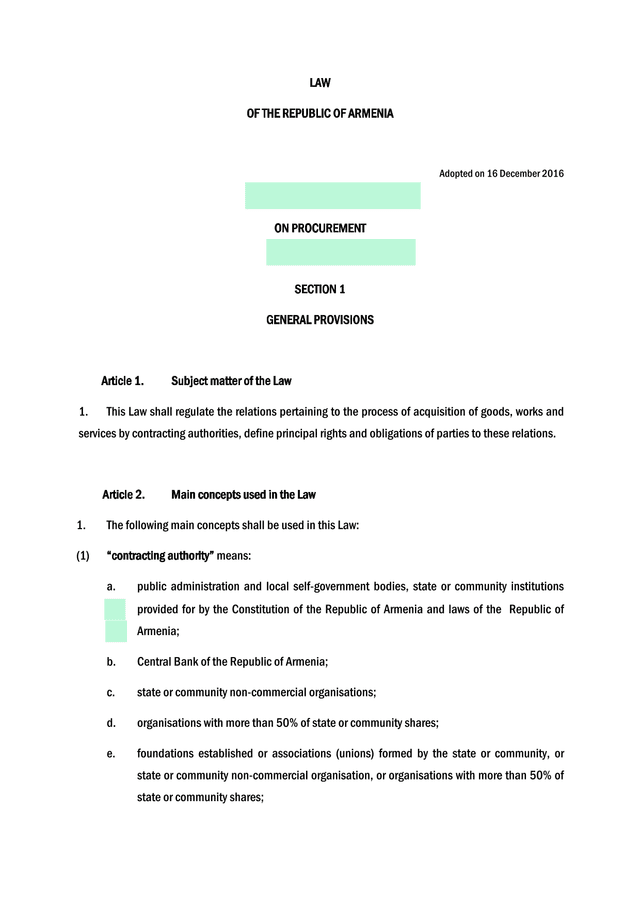 Law On Procurement Of The Republic Of Armenia screenshot