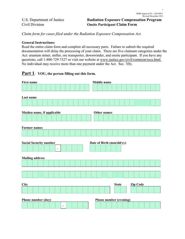 Onsite Participant Claim Form screenshot