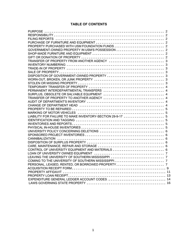 USM Property Management Procedures screenshot