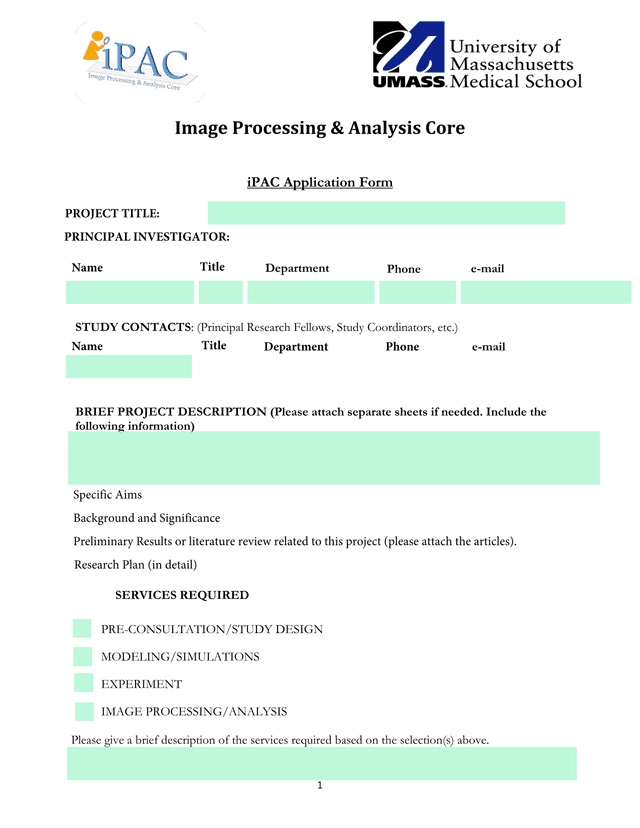 IPAC Application Form screenshot