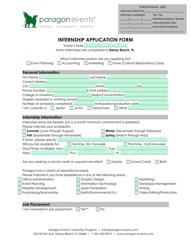 Internship Application Form screenshot
