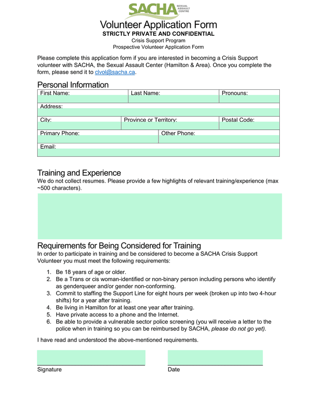 Volunteer Application Form screenshot