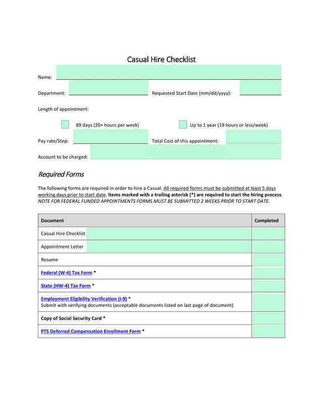 Casual Hire Checklist screenshot