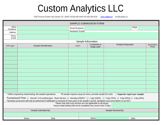 Sample Submission Form screenshot