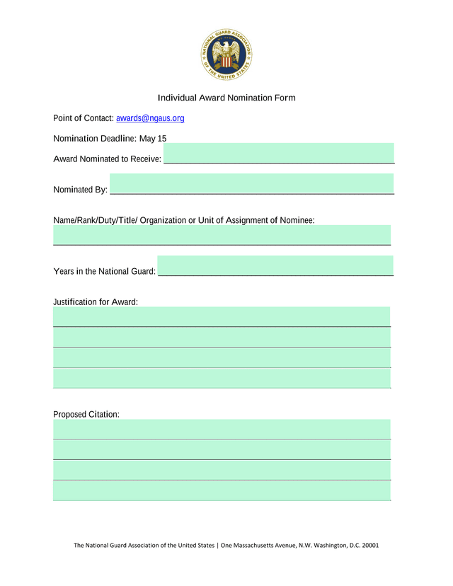 Individual Award Nomination Form screenshot
