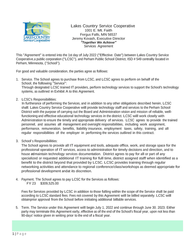 Services Agreement screenshot