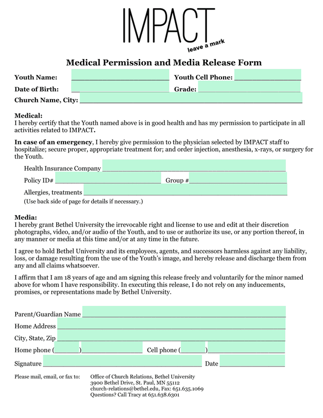 Medical Permission And Media Release Form screenshot