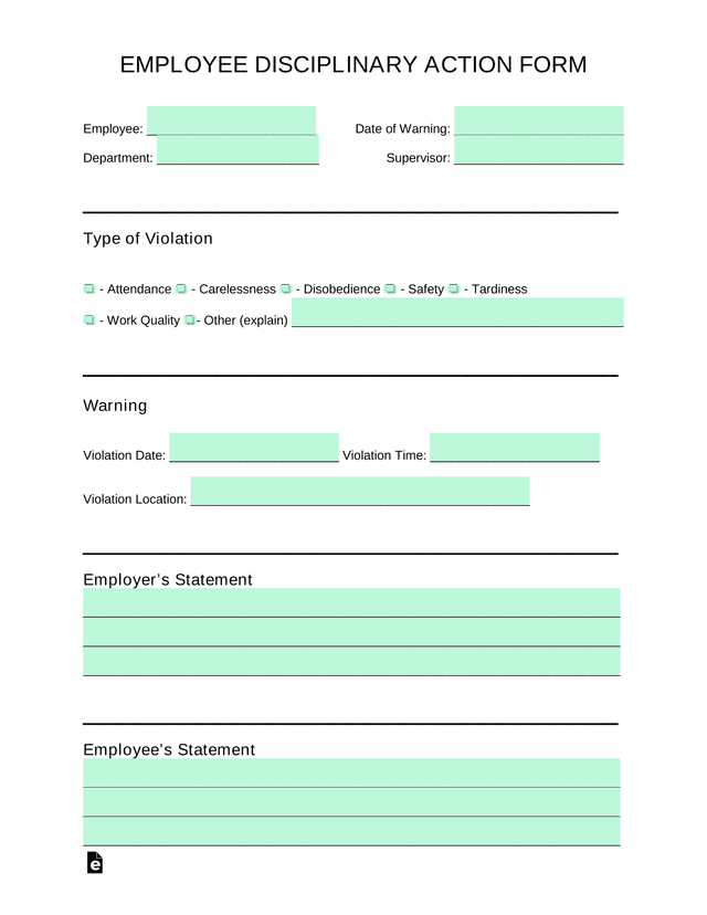 EMPLOYEE DISCIPLINARY ACTION FORM screenshot