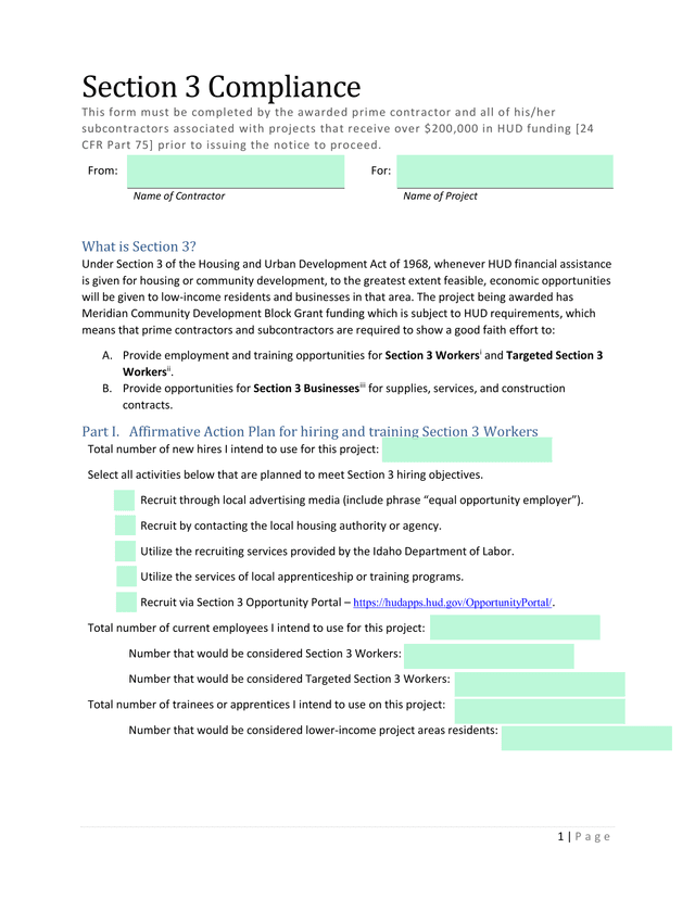 Section 3 Compliance Form screenshot
