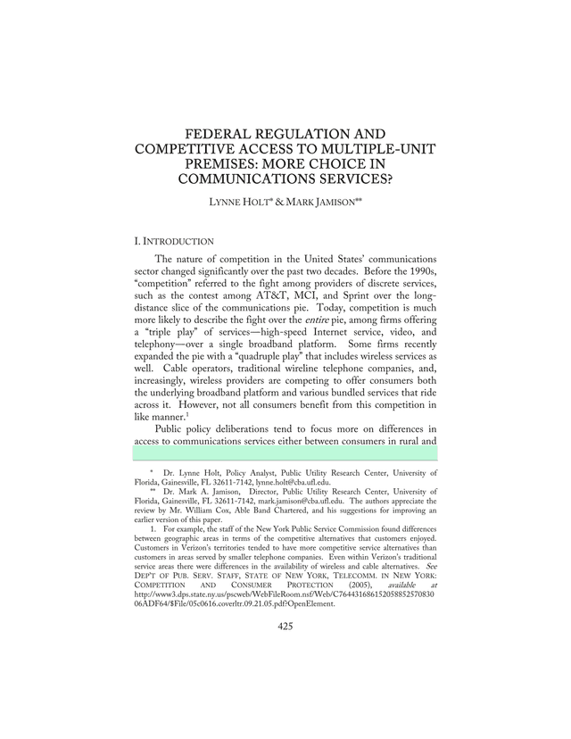 Federal Regulation And Competitive Access To Multiple Unit Premises More Choice In Communications Se screenshot