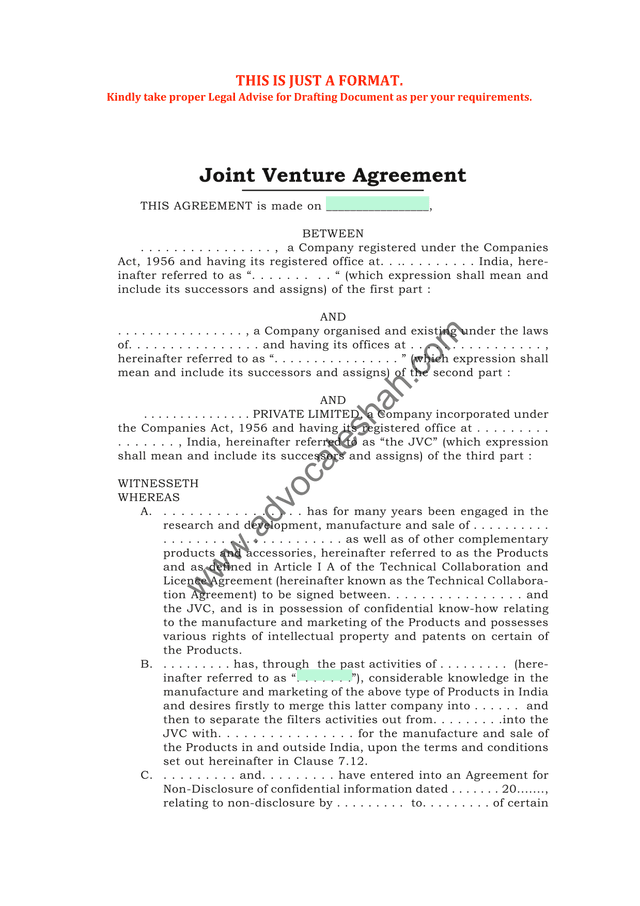 Joint Venture Agreement screenshot