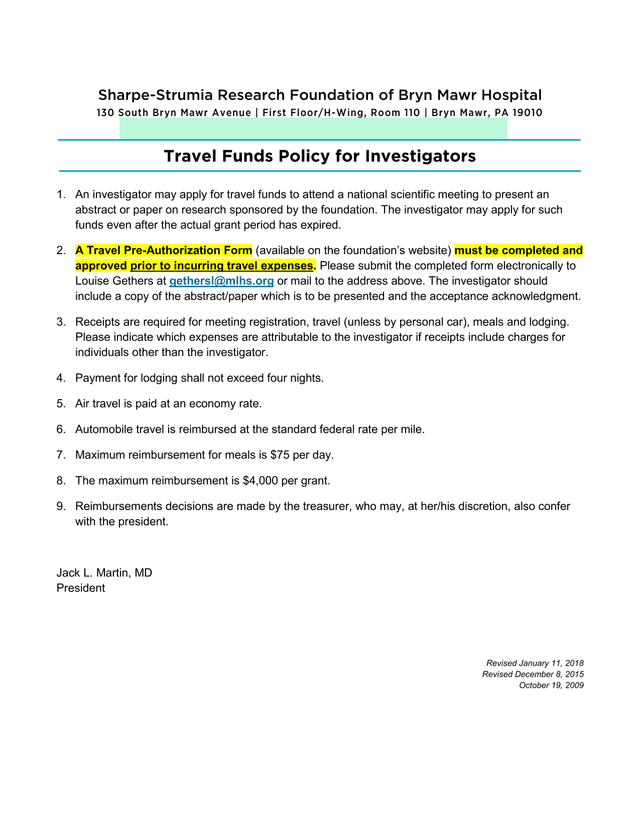 Travel Funds Policy For Investigators screenshot