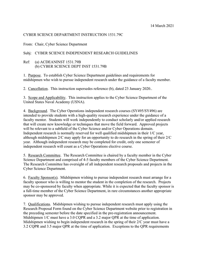 CYBER SCIENCE DEPARTMENT INSTRUCTION 1531.79C screenshot