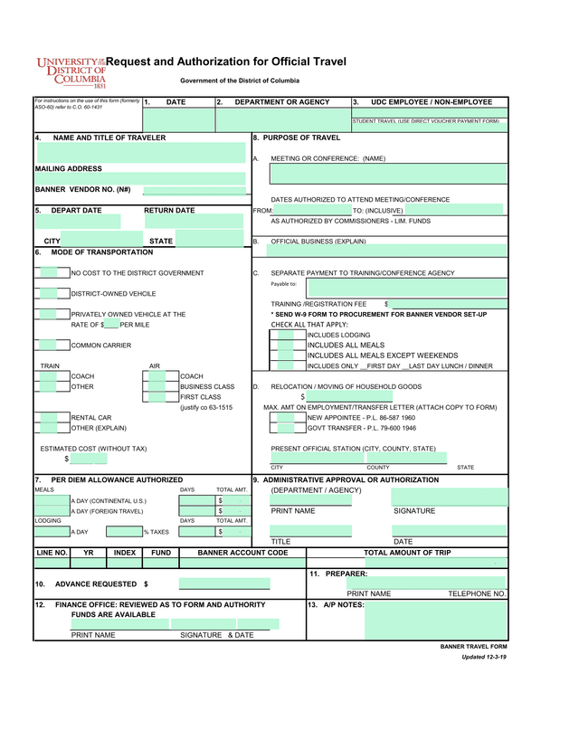 Request And Authorization For Official Travel screenshot