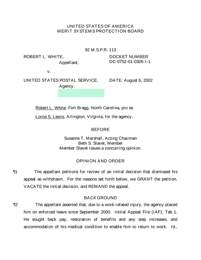 Merit Systems Protection Board Opinion screenshot