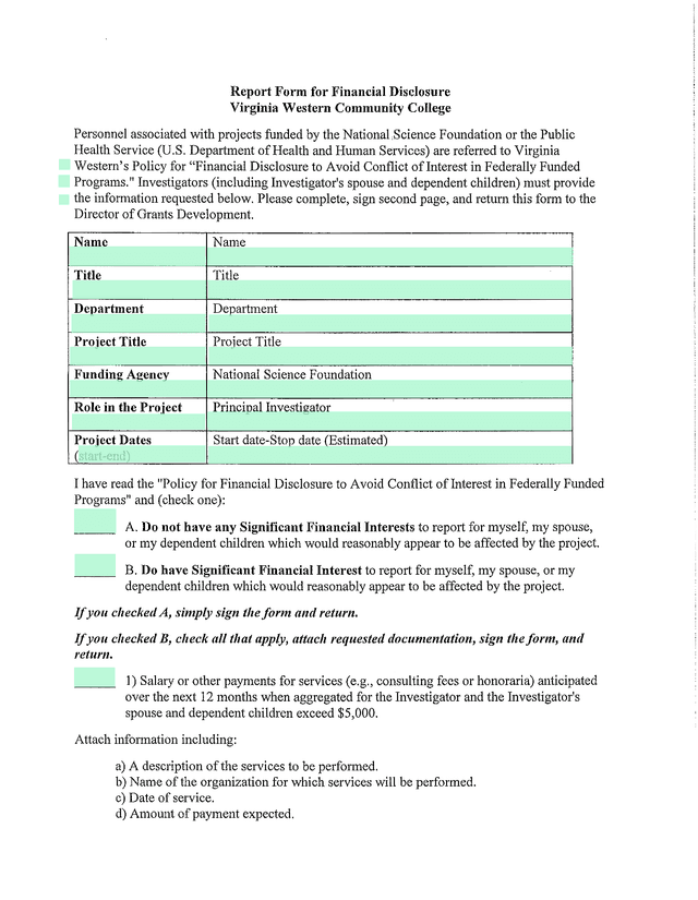 Report Form For Financial Disclosure screenshot