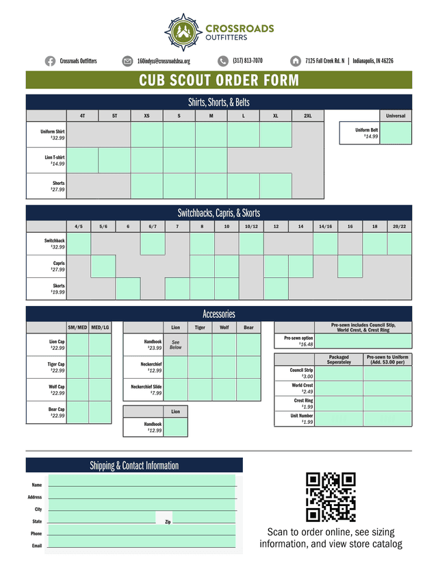 Cub Scout Order Form screenshot