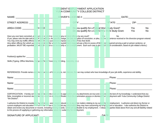 Student Employment Application screenshot