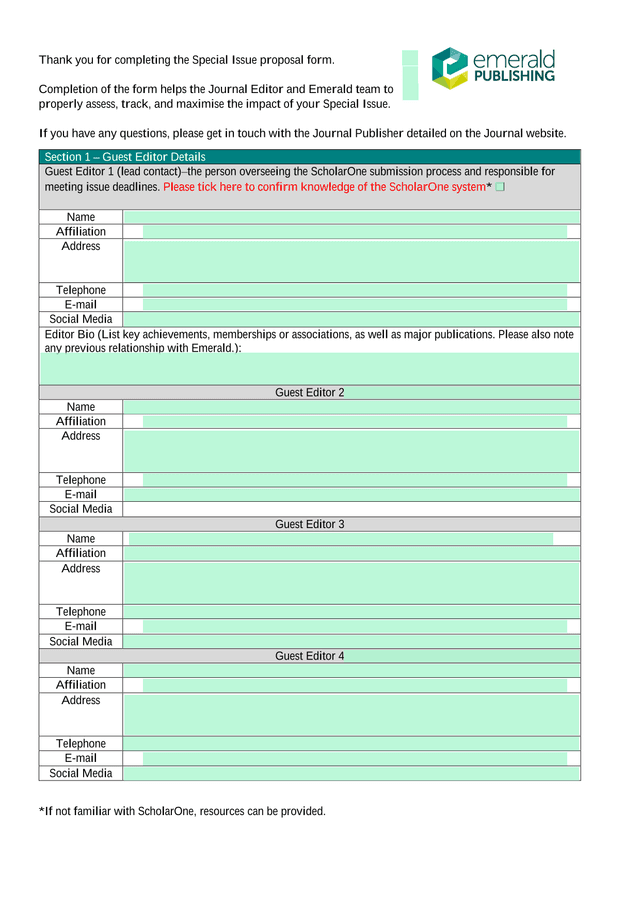 Special Issue Proposal Form screenshot
