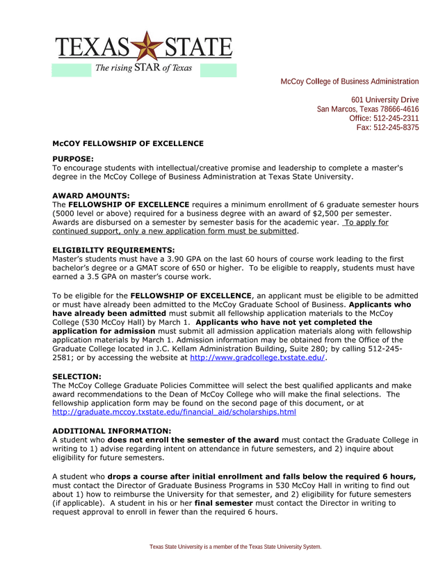 McCoy Fellowship Of Excellence screenshot