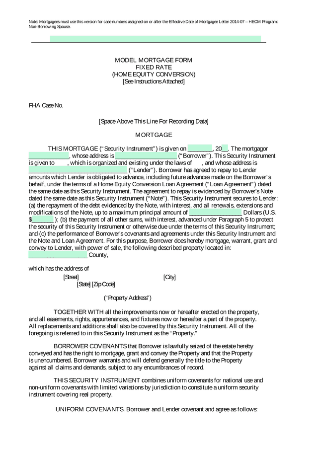 Home Equity Conversion Mortgage (HECM) Fixed Rate Security Instrument screenshot