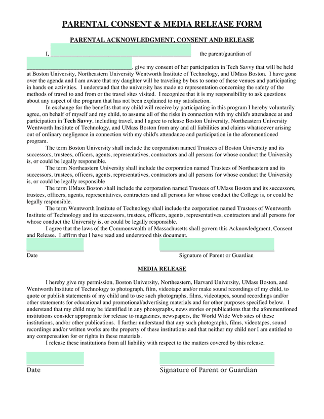 PARENTAL CONSENT  MEDIA RELEASE FORM screenshot