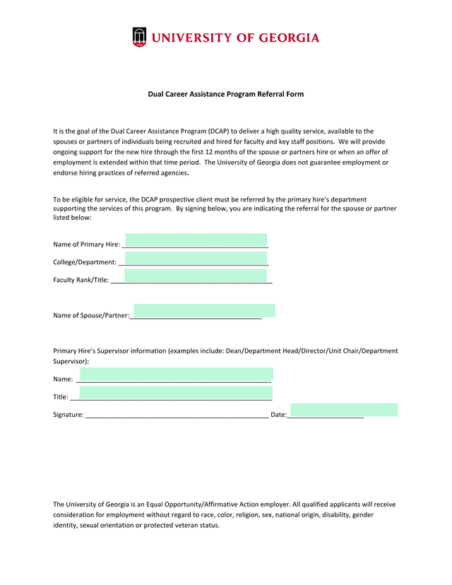 Dual Career Assistance Program Referral Form screenshot