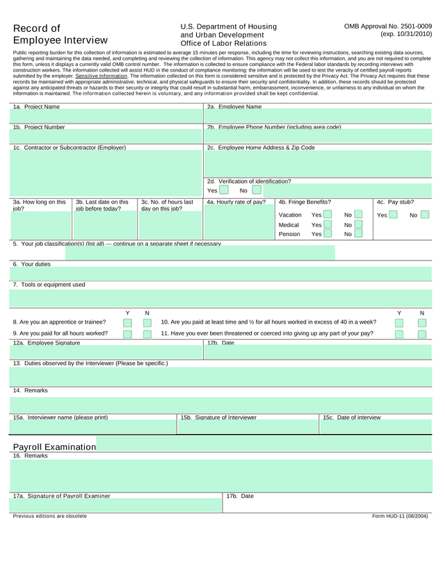 Record Of Employee Interview screenshot
