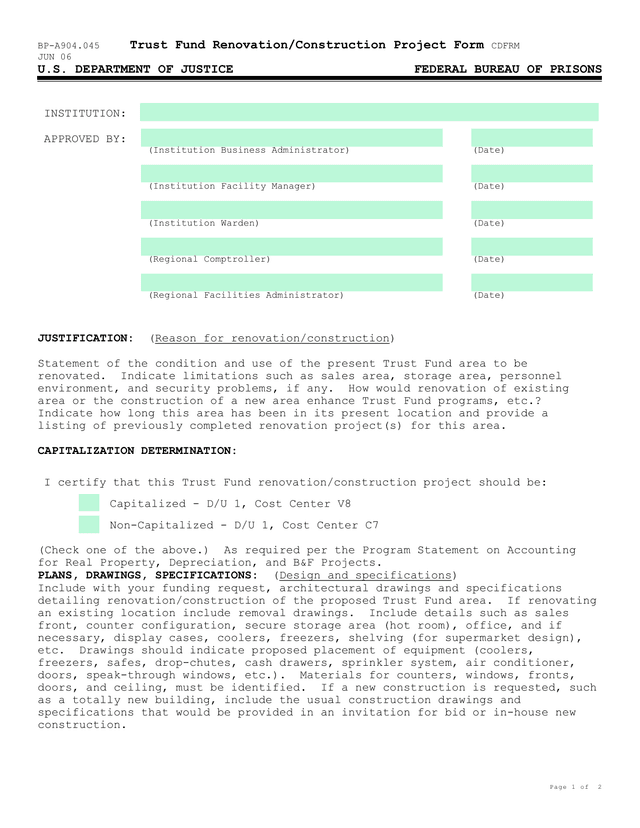 Trust Fund RenovationConstruction Project Form CDFRM screenshot