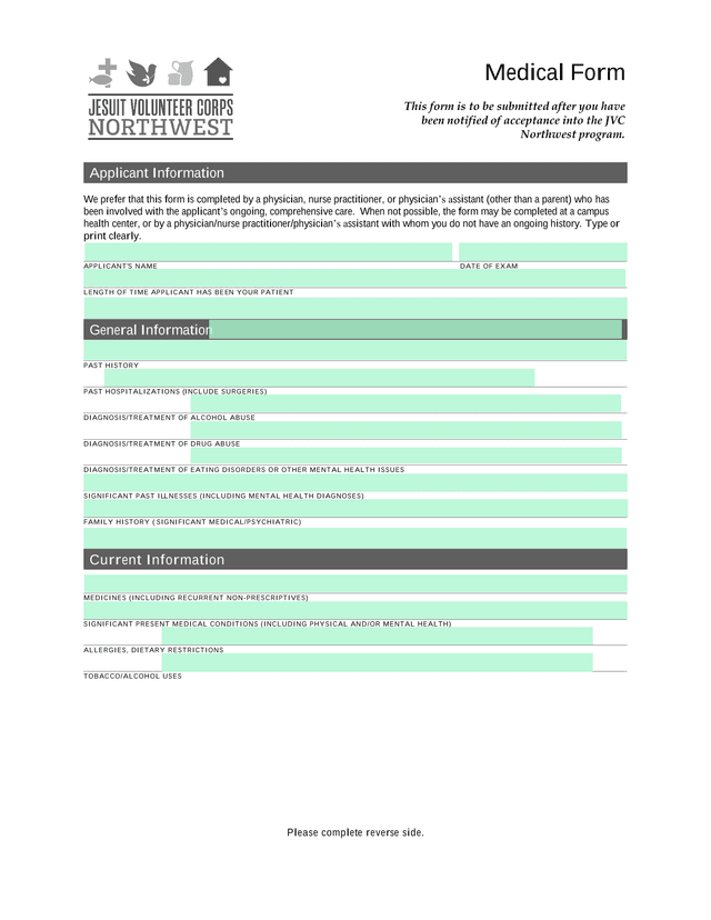 Medical Form screenshot