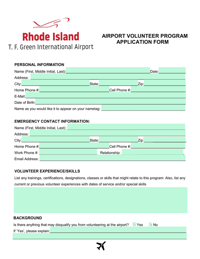 AIRPORT VOLUNTEER PROGRAM APPLICATION FORM screenshot