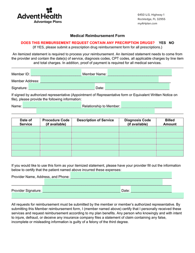 Medical Reimbursement Form screenshot