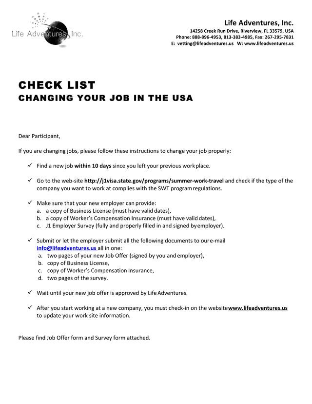 CHECK LIST CHANGING YOUR JOB IN THE USA screenshot